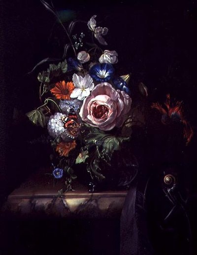 Roses and Other Flowers in a Glass Bowl by Rachel Ruysch