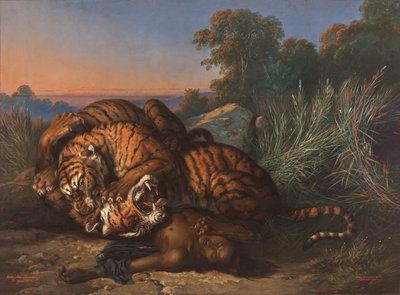 Fighting Tigers over the Corpse of a Javanese by Raden Ben Jaggia Saleh Syarif Bustaman