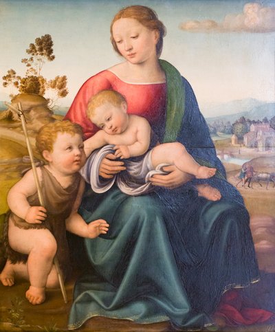 Madonna and Child with the Young St John by Raffaello (attr.to) Botticini