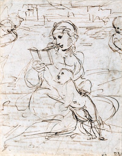 Reading Madonna and Child in a Landscape between Two Cherub Heads, 1509 by Raffaello Sanzio Raphael