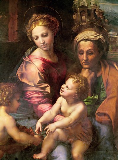The Holy Family (or The Pearl), Detail: The Virgin, Saint Elizabeth and Child by Raffaello Sanzio Raphael