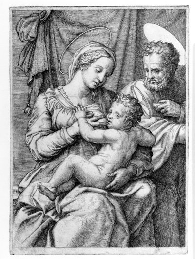 The Holy Family, Engraved by Marcantonio Raimondi by Raffaello Sanzio Raphael