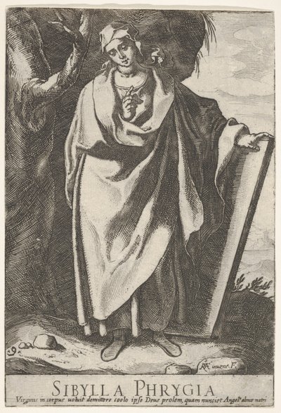 Plate 9: the Phrygian Sibyl holding the top of a tablet with her left hand and pointing by Raffaello Schiaminossi