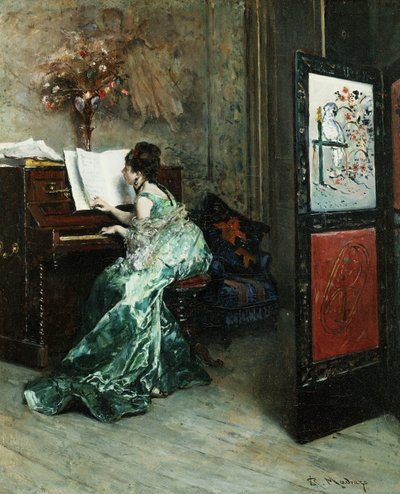 A Lady Playing the Piano in an Interior by Raimundo de Madrazo y Garreta