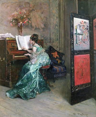 Lady Playing the Piano in an Interior by Raimundo de Madrazo y Garreta