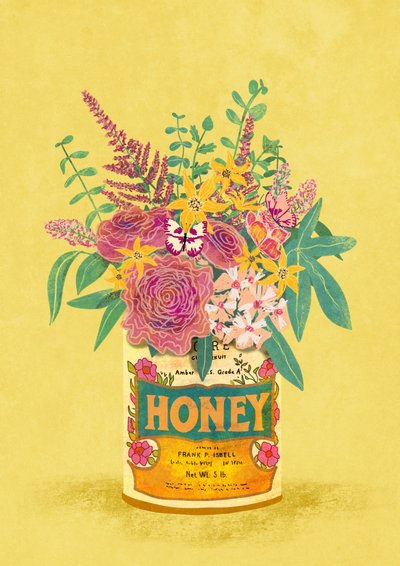 Flowers in a Vintage Honey Can by Raissa Oltmanns