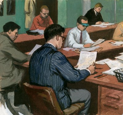 Journalists at their desks in the 1960s by Ralph Bruce
