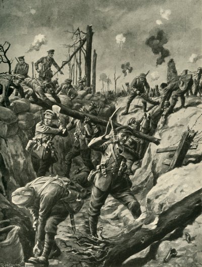 British Soldiers in a German Trench, Western Front, First World War, c1915, c1920 by Ralph Cleaver
