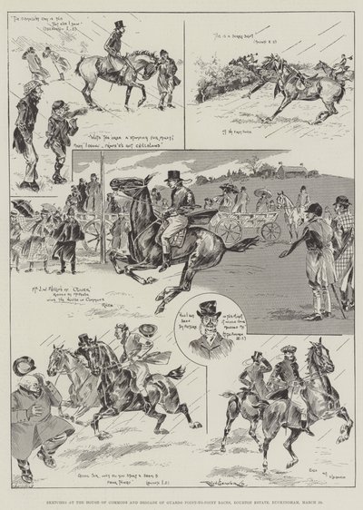 Sketches at the House of Commons and Brigade of Guards Point-to-Point Races, Bourton Estate, Buckingham, 26 March by Ralph Cleaver