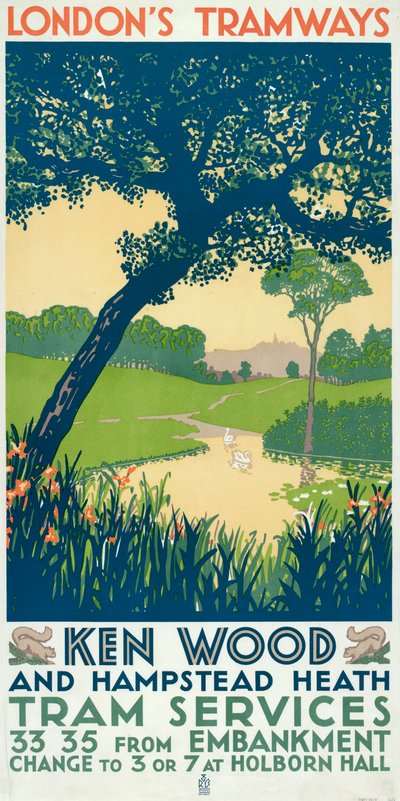 Kenwood and Hampstead Heath, London County Council LCC Tramways Poster by Ralph and Brown Studios