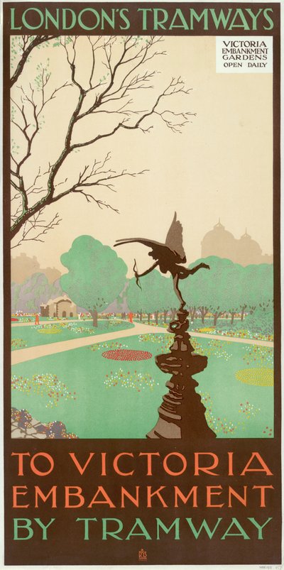 To Victoria Embankment by Tramway, London County Council LCC Tramways poster, 1928 by Ralph and Brown Studios