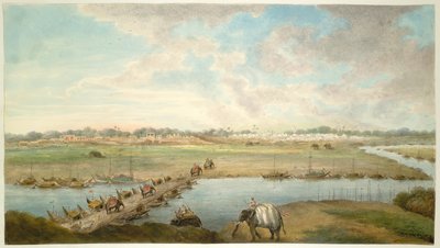 Elephants crossing a bridge of boats over the Bhagirathi at Suti by Ram Sita