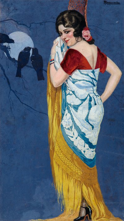 Young Woman Smiling in the Moonlight, c.1925 by Ramón José Izquierdo y Garrido