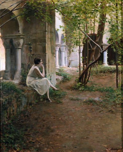 Young Woman Meditating in a Cloister by Ramon Casas i Carbo