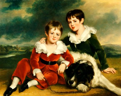 Portrait of Two Boys with their Newfoundland Dog by Ramsay Richard Reinagle