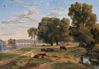Thames at Richmond from Middlesex Bank, Looking Towards Bridge by Ramsay Richard Reinagle
