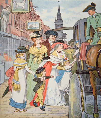 Family life in colonial America - Street scene in Boston by Randolph Caldecott
