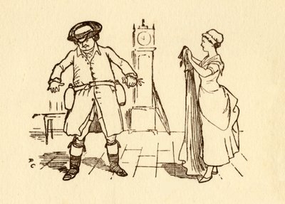 John Gilpin attaches wine bottles to his belt by Randolph Caldecott