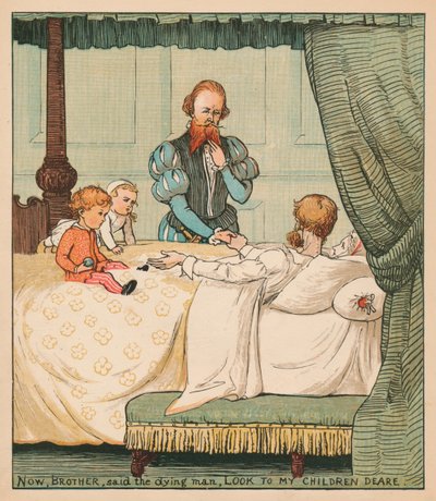Now, Brother, said the dying man, Look To My Children Dear, c1878 by Randolph Caldecott
