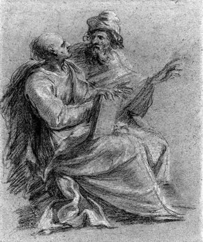Two seated prophets, one holding a book by Ranieri del Pace