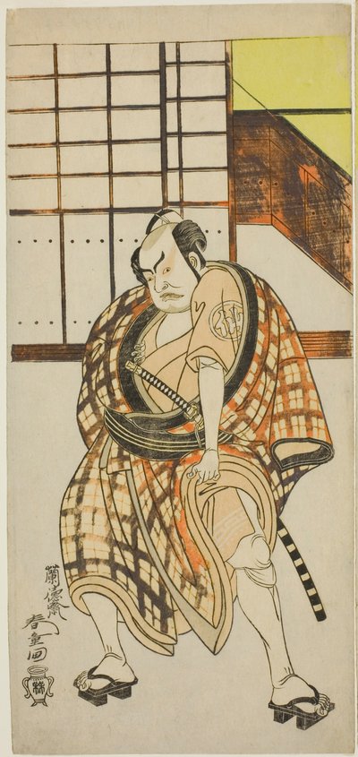 The Actor Nakamura Sukegoro II as Sasano Sangobei in Part Two of the Play Green Willow Soga of Erotic Design, Performed at the Nakamura Theater in the Second Month, 1775 by Rantokusai Shundo