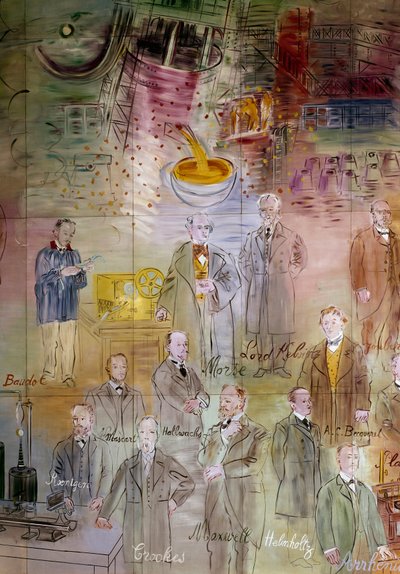 The Electricity Fairy, detail: Portraits of Emile Baudot, Samuel Morse, William Thomson (Lord Kelvin), Jules Francois Joubert, Wilhelm Conrad Röntgen, Eleuthere Mascart, Wilhelm Hallwachs, Henri Becquerel, William Crookes, James Clerk Maxwell, Hermann von  by Raoul Dufy