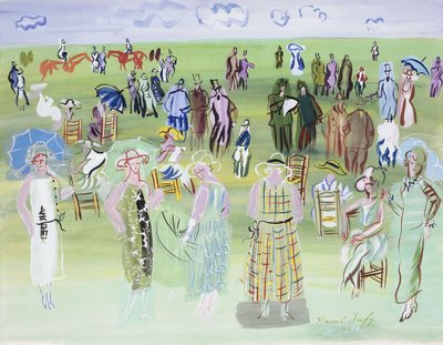 Poiret Mannequins at the Races, with Blue Umbrellas by Raoul Dufy