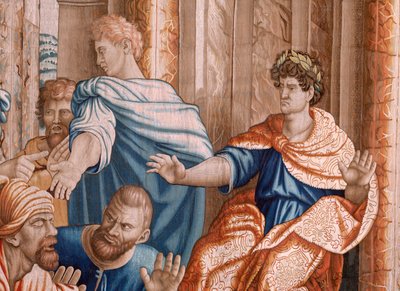 Flemish tapestry. Series Acts of the Apostles. Elymas struck blind. Seventh tapestry in the series. Model Cartoon by Rafael Sanzio. 1519. Manufacture Jan Raes II, Brussels. Ca 1605-1629 by Raphael