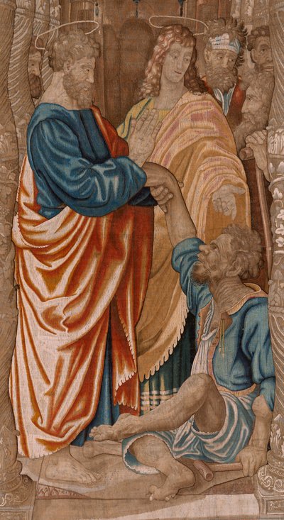 Flemish tapestry. Series Acts of the Apostles. The miracle of the lame man. Third tapestry in the series. Model Cartoon by Rafael Sanzio. 1519. Manufacture Jan Raes II, Brussels. Ca1605-1629 by Raphael