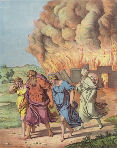 Lot and His Family Fleeing the Destruction of Sodom by after Raphael