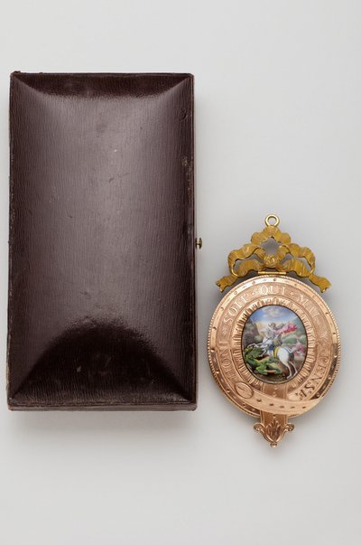 Order of the Garter - the Lesser George - Reverse of the pendant, with a miniature on enamel of Saint George fighting the dragon by after Raphael