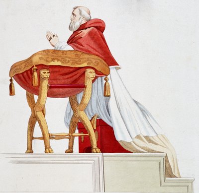 Portrait of Pope Julius II in prayer. Engraving after a painting by Raphael by after Raphael