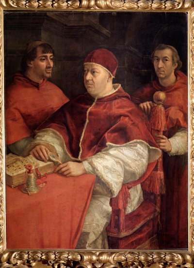 Portrait of Pope Leo X with Cardinal Louis de Rossi and Giulio de Medici by Raphael