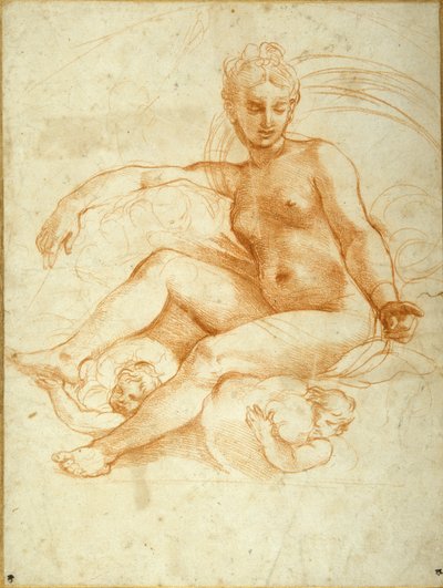 Venus Seated on Clouds Pointing Downwards by Raphael