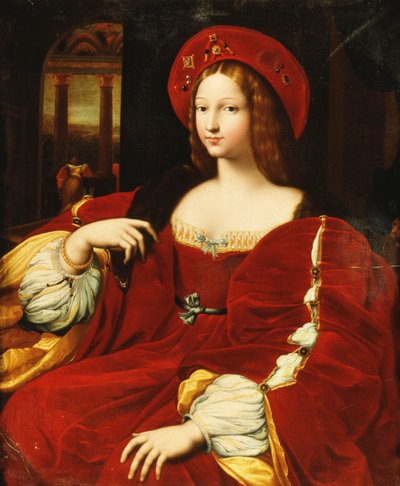 Portrait of Giovanna of Aragon, seated three-quarter length, in her chamber by Raphael