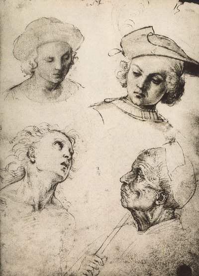 Study of four male faces by Raffaello Sanzio Raphael