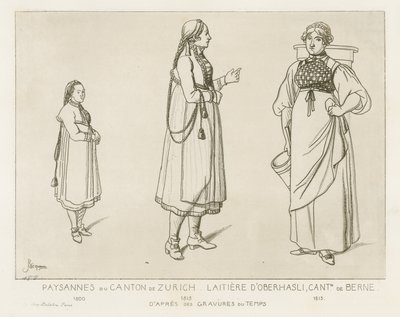 Peasants from the Canton of Zurich and Dairywoman from Oberhasli in the Canton of Berne by Raphael Jacquemin