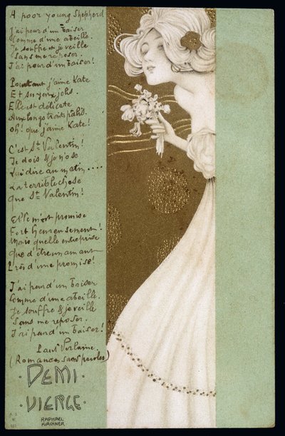Half virgin and poem by Paul Verlaine - postcard, by Raphael Kirchner, beginning 20th century by Raphael Kirchner