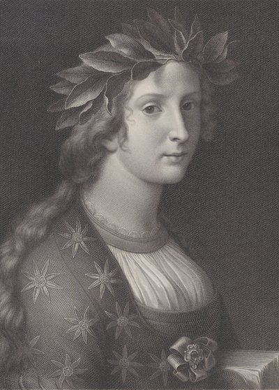 Poetry, a woman with a laurel crown by Raphael Morghen
