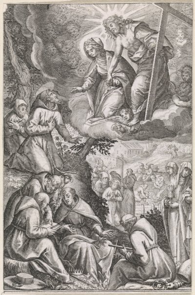 Christ and the Virgin Mary Appear to Saint Francis and His Order by Raphaël Sadeler (I)