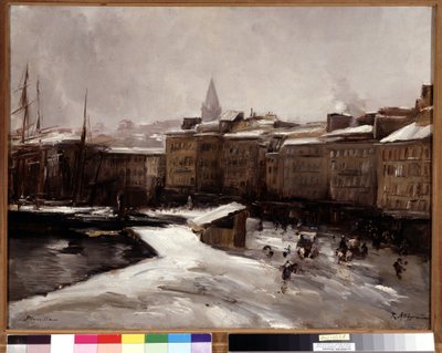 Quai du port, Marseille, under the snow by Raymond Allegre