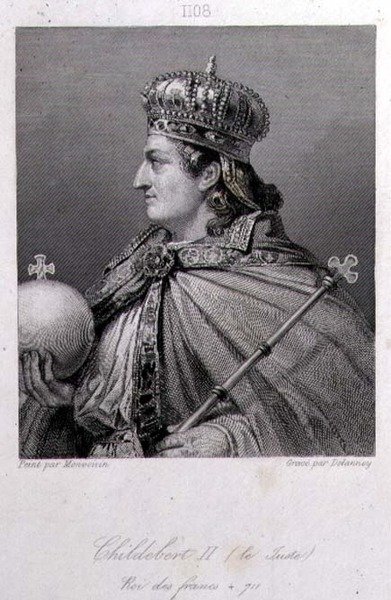 Childebert, King of Austrasia (engraving) by Raymond Quinsac (after) Monvoisin