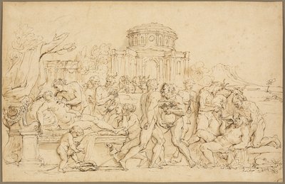 Bacchus and Ariadne, with Silenus, Nymphs and Satyrs by Raymond de Lafage