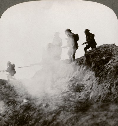 British soldiers advancing under cover of gas and smoke, France, World War I by Realistic Travels Publishers
