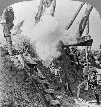 British troops going over the top, Flanders, Belgium, World War I, c1914-c1918 by Realistic Travels Publishers