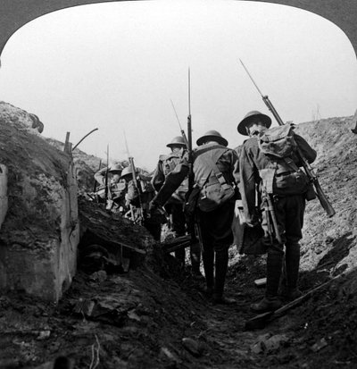 British Troops in a Captured Trench, Hindenburg Line, France, World War I by Realistic Travels Publishers