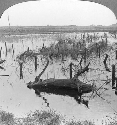Opened sluices and barbed wire at Nieuwpoort, Belgium, World War I, c1914-c1918 by Realistic Travels Publishers