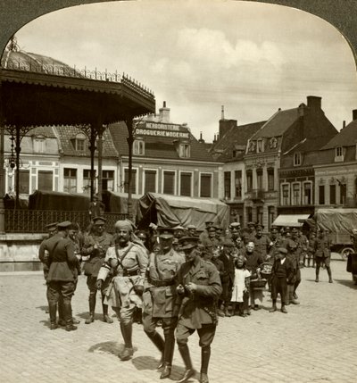 Sir James Willcocks with General Nanten, Market Square, Merville, France, World War I by Realistic Travels Publishers