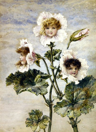 Geranium & Sweet Pea- Flower Children- a Pair by Rebecca Coleman