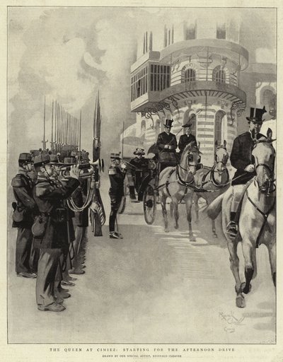 The Queen at Cimiez, starting for the Afternoon Drive by Reginald Thomas Cleaver